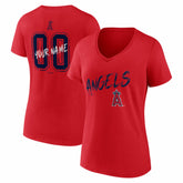 Los Angeles Angels Women's Hustle Personalized Name & Number V-Neck T-Shirt - Red