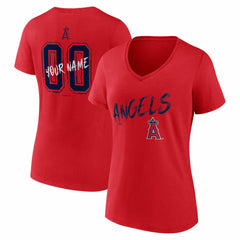 Los Angeles Angels Women's Hustle Personalized Name & Number V-Neck T-Shirt - Red