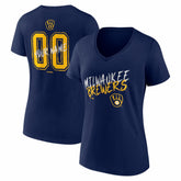 Milwaukee Brewers Women's Hustle Personalized Name & Number V-Neck T-Shirt - Navy