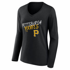 Pittsburgh Pirates Women's Hustle Personalized Name & Number Long Sleeve V-Neck T-Shirt - Black