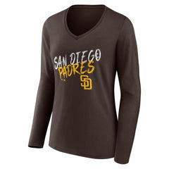 San Diego Padres Women's Hustle Personalized Name & Number Long Sleeve V-Neck T-Shirt - Brown