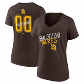 San Diego Padres Women's Hustle Personalized Name & Number V-Neck T-Shirt - Brown
