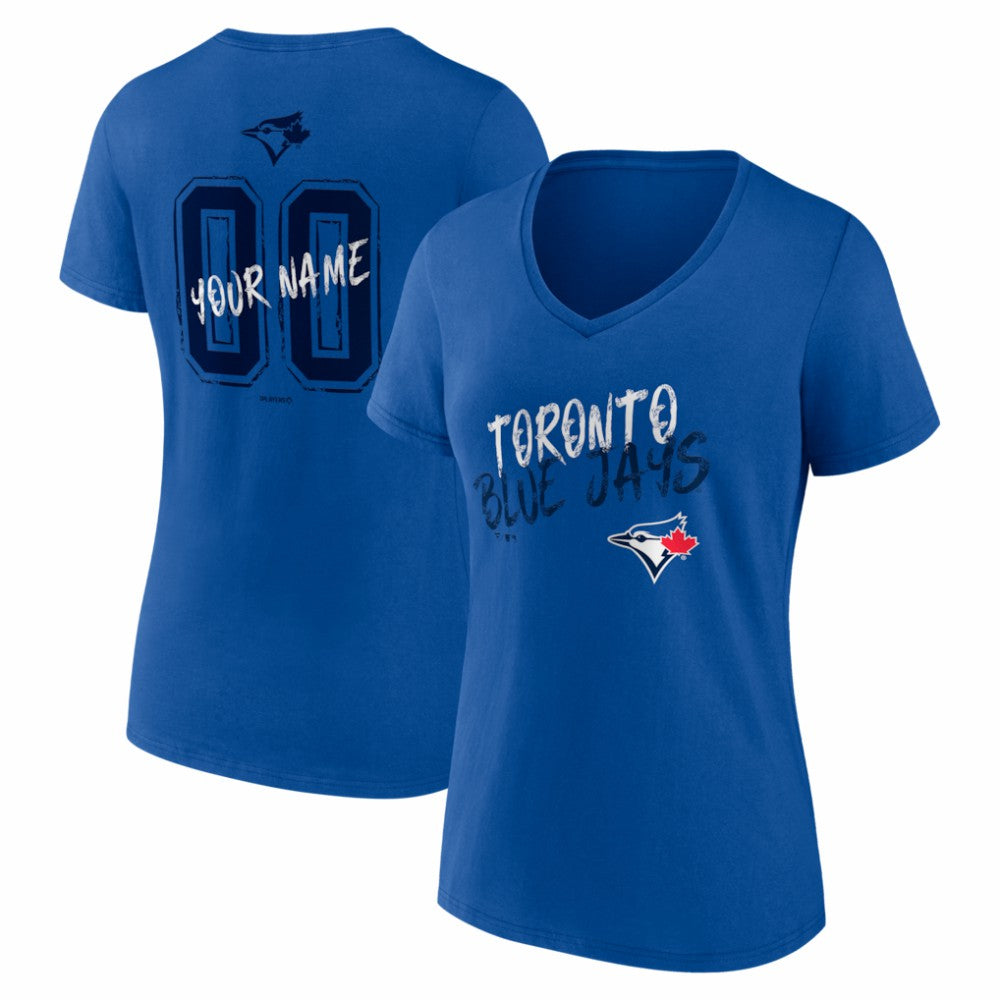 Toronto Blue Jays Women's Hustle Personalized Name & Number V-Neck T-Shirt - Royal