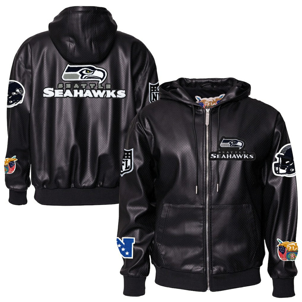 Seattle Seahawks Jeff Hamilton Vegan Leather Full-Zip Hooded Jacket - Black cheap