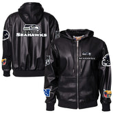 Seattle Seahawks Jeff Hamilton Vegan Leather Full-Zip Hooded Jacket - Black cheap
