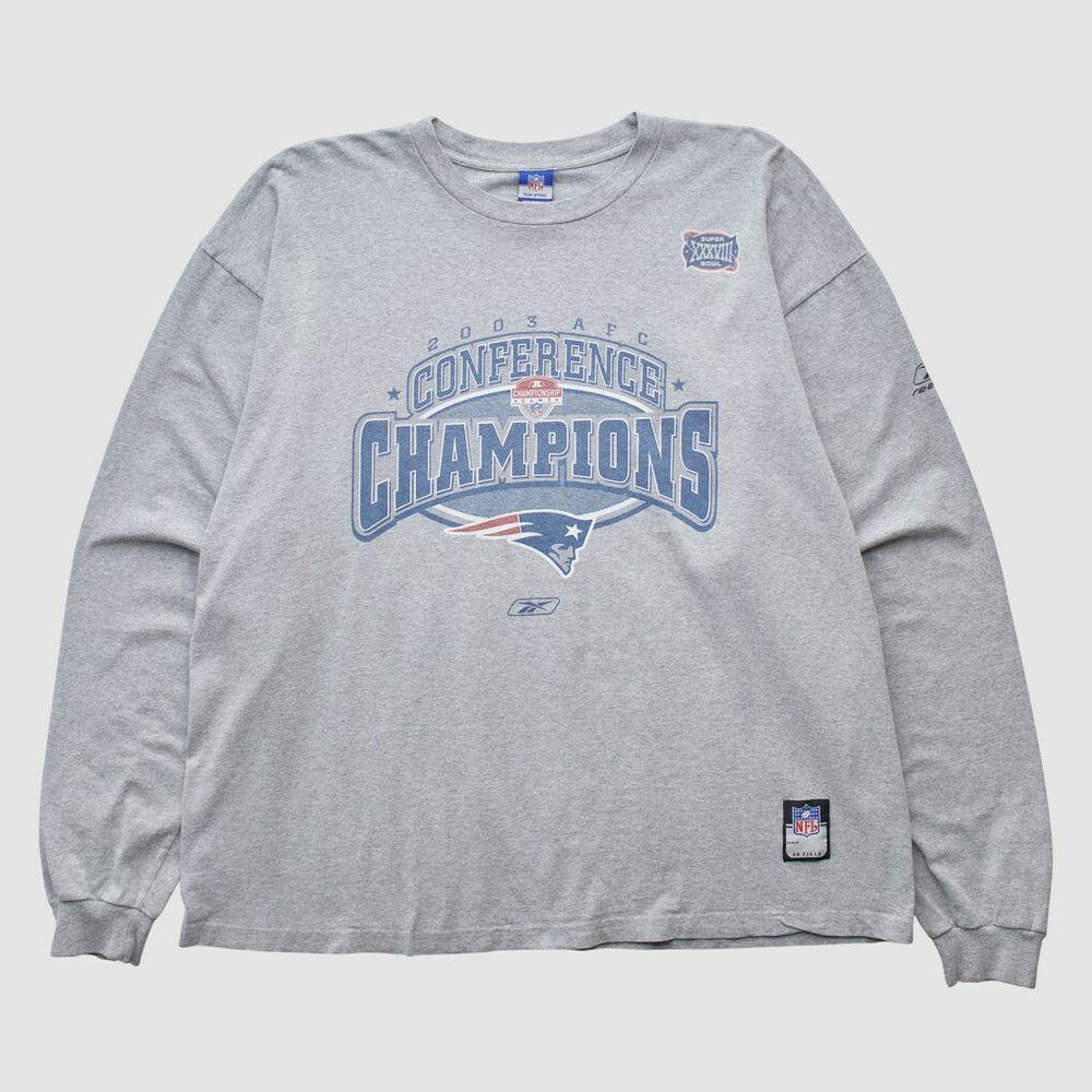 New England Patriots Reebok 2003 Long Sleeve T-shirt - Heather Gray Vintage on sale