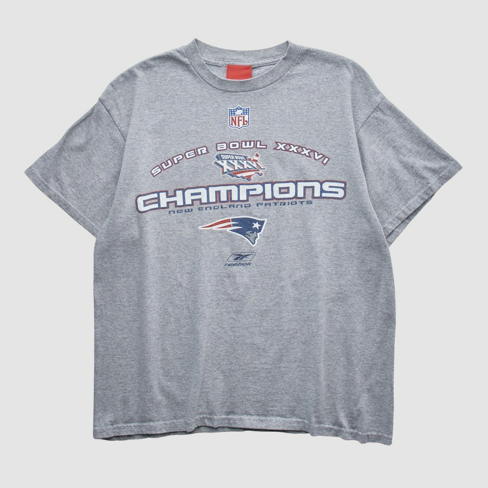 New England Patriots Reebok 2002 T-shirt - Heather Gray Vintage sale