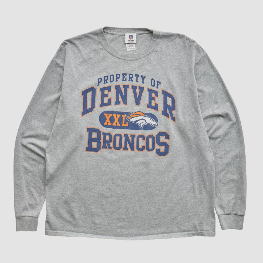Denver Broncos NFL 2010s Long Sleeve T-shirt - Heather Gray Vintage cheap