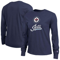 Winnipeg Jets Champion Women's Wordmark Lockup Long Sleeve T-Shirt Navy