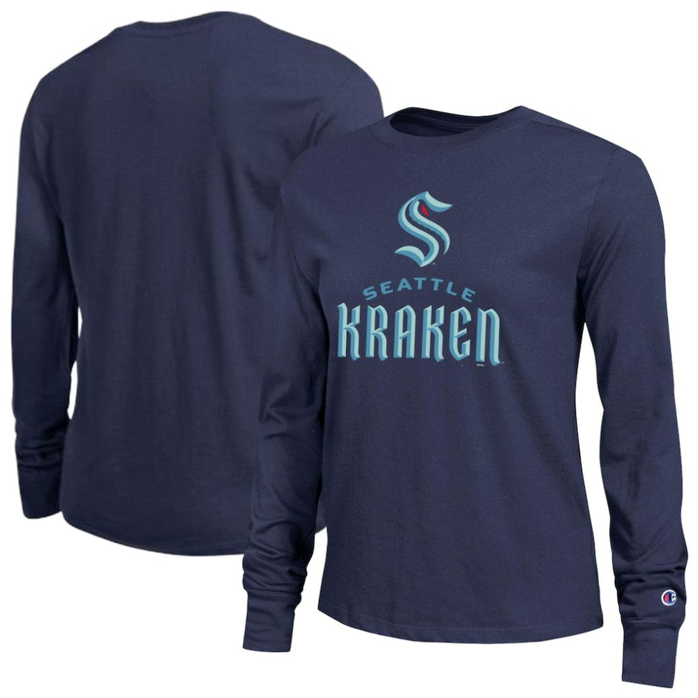 Seattle Kraken Champion Women's Wordmark Lockup Long Sleeve T-Shirt Navy