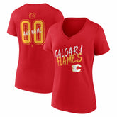 Calgary Flames Women's Hustle Personalized Name & Number V-Neck T-Shirt Red