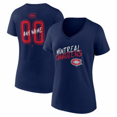 Montreal Canadiens Women's Hustle Personalized Name & Number V-Neck T-Shirt Navy