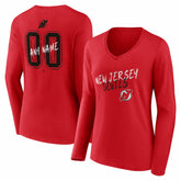 New Jersey Devils Women's Hustle Personalized Name & Number Long Sleeve V-Neck T-Shirt Red