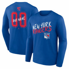 New York Rangers Hustle Personalized Name & Number Long Sleeve T-Shirt Blue