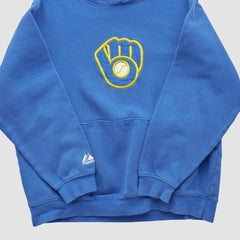 Milwaukee Brewers Majestic 2000s Hooded Pullover Sweatshirt - Blue Vintage