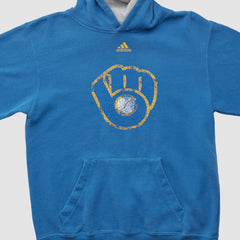 Milwaukee Brewers Adidas 2010s Hooded Pullover Sweatshirt - Blue Vintage