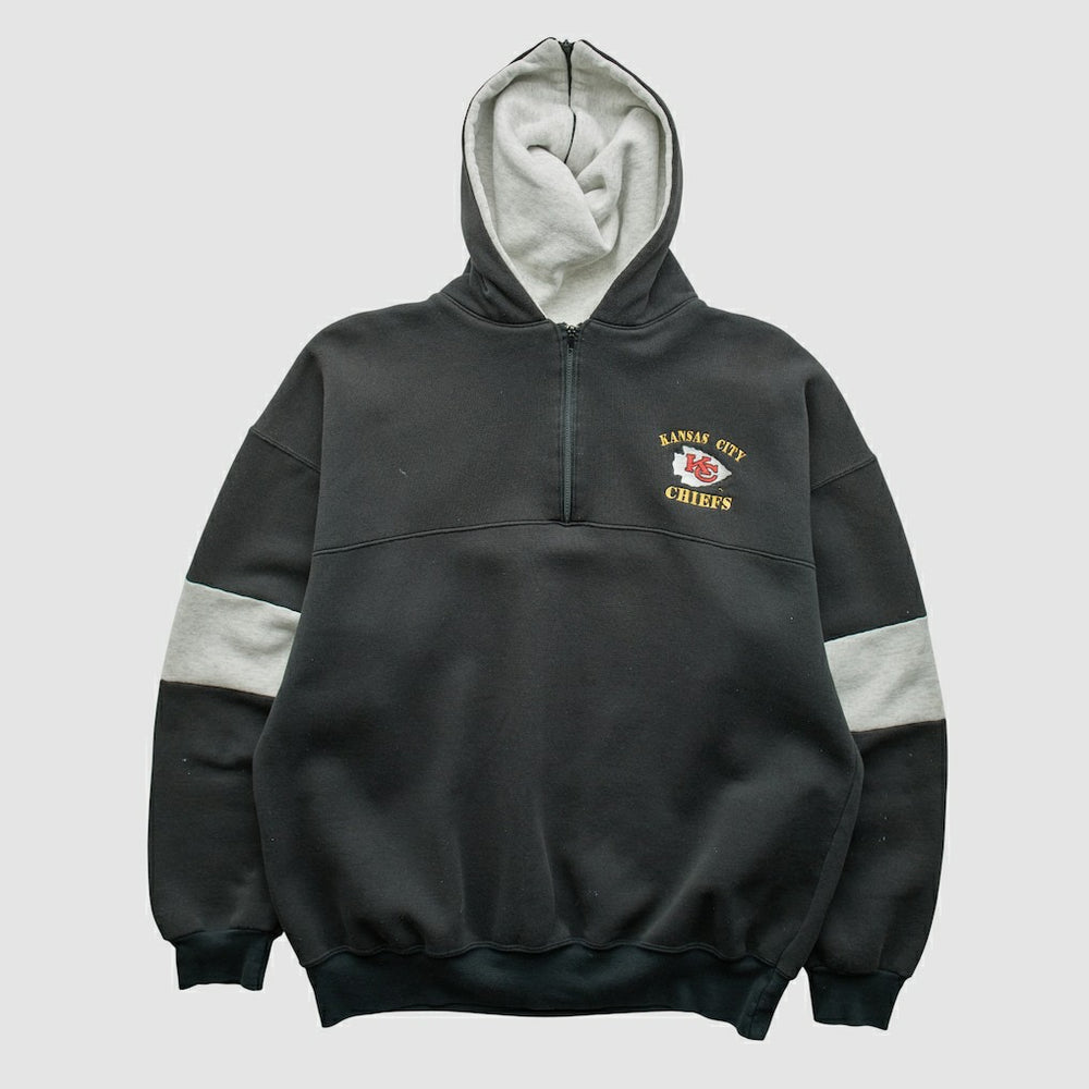 Kansas City Chiefs Dodger 90s Hooded 1/4 Zip Sweatshirt - Black Vintage for sale