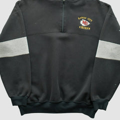 Kansas City Chiefs Dodger 90s Hooded 1/4 Zip Sweatshirt - Black Vintage for sale