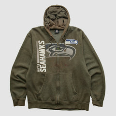Seattle Seahawks NFL 2010s Hooded Full Zip Sweatshirt - Olive Vintage outlet