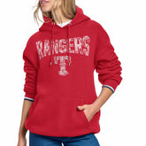Texas Rangers Starter Women's Lace Team Lockup Fleece Hoodie - Red