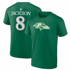 Lamar Jackson Baltimore Ravens St. Patrick's Day Icon Name & Number T-Shirt - Green online