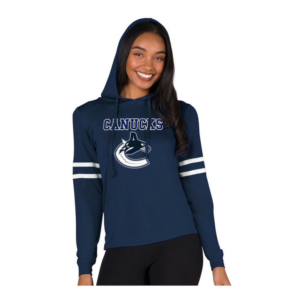Vancouver Canucks Concepts Sport Women's Marathon Long-Sleeve Hooded T-Shirt Navy