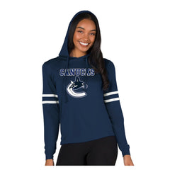 Vancouver Canucks Concepts Sport Women's Marathon Long-Sleeve Hooded T-Shirt Navy