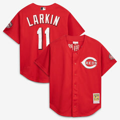 Barry Larkin Cincinnati Reds Throwback Cooperstown Mesh Batting Practice Jersey - Red | Mitchell & Ness