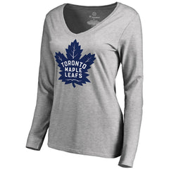 Toronto Maple Leafs Women's New Primary Logo V-Neck Long Sleeve T-Shirt Heathered Gray