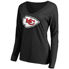 Kansas City Chiefs Women's Primary Team Logo V-Neck Long Sleeve T-Shirt - Black outlet