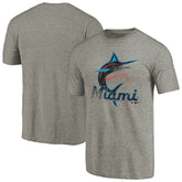 Miami Marlins Distressed Team Tri-Blend T-Shirt - Ash