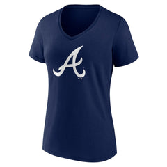 Atlanta Braves Women's Team Color Primary Logo V-Neck T-Shirt - Navy