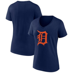 Detroit Tigers Women's Team Color Primary Logo V-Neck T-Shirt - Navy