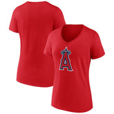 Los Angeles Angels Women's Team Color Primary Logo V-Neck T-Shirt - Red