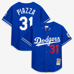 Mike Piazza Los Angeles Dodgers Cooperstown Collection Mesh Batting Practice Button-Up Jersey - Royal | Mitchell & Ness