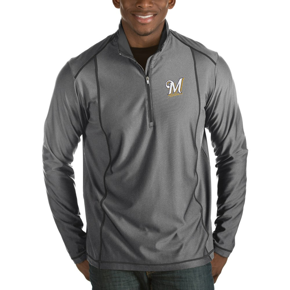Milwaukee Brewers Antigua Tempo Half-Zip Pullover Jacket - Heathered Charcoal