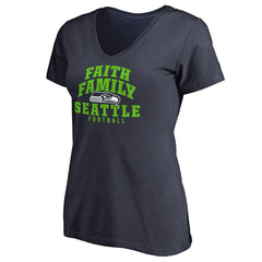 Seattle Seahawks Women's Faith Family V-Neck T-Shirt - Navy on sale