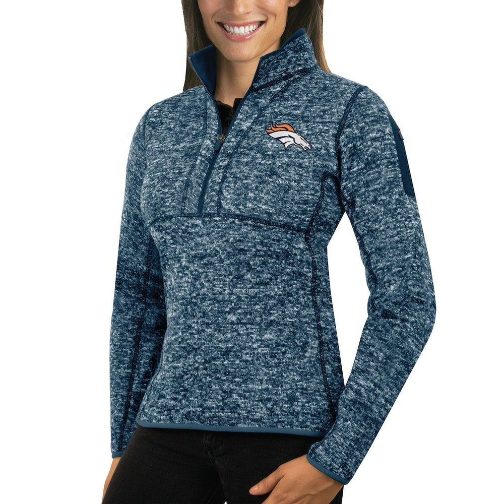 Denver Broncos Antigua Women's Fortune Half-Zip Sweater - Heather Navy for sale