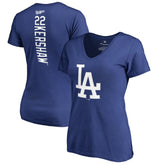 Clayton Kershaw Los Angeles Dodgers Women's Backer Name & Number V-Neck T-Shirt - Royal