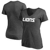 Detroit Lions Women's Team Lockup V-Neck T-Shirt - Heather Gray on sale