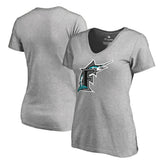 Miami Marlins Women's Cooperstown Collection Forbes V-Neck T-Shirt - Heather Gray