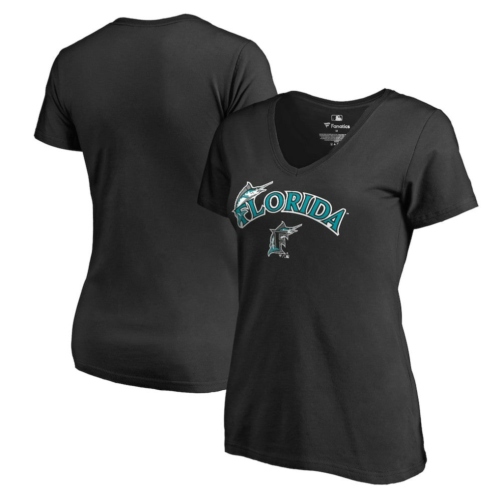 Miami Marlins Women's Core Wahconah V-Neck T-Shirt - Black