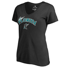 Miami Marlins Women's Core Wahconah V-Neck T-Shirt - Black