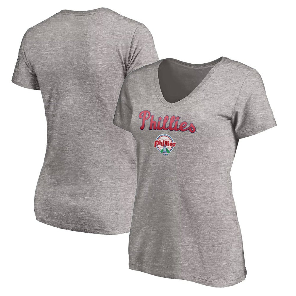 Philadelphia Phillies Women's Core Wahconah V-Neck T-Shirt - Heather Gray