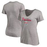 Philadelphia Phillies Women's Core Wahconah V-Neck T-Shirt - Heather Gray