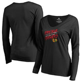Chicago Blackhawks Women's Hometown Collection Earn Your Feathers Long Sleeve T-Shirt Black