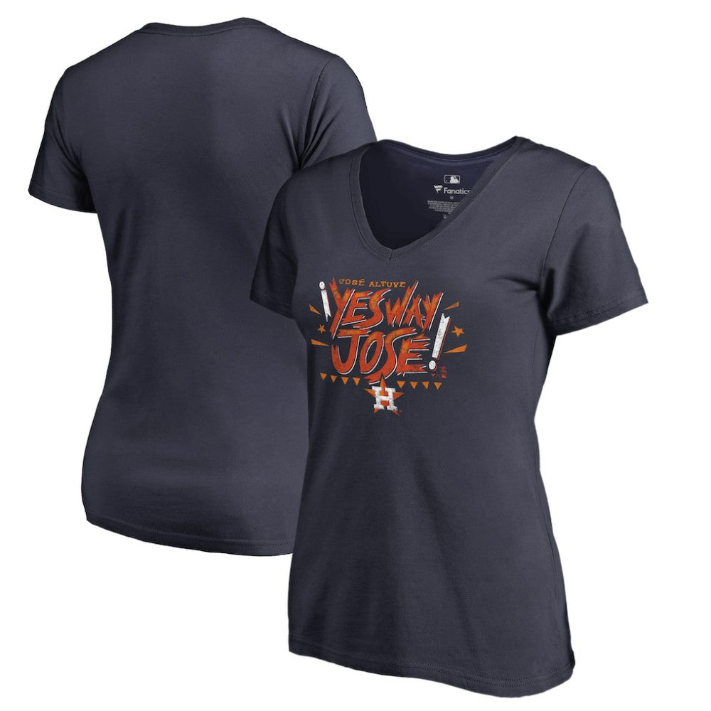 Jose Altuve Houston Astros Women's Player Hometown Collection V-Neck Yes Way Jose T-Shirt - Navy