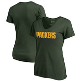 Green Bay Packers Women's Wordmark V-Neck T-Shirt - Green for sale