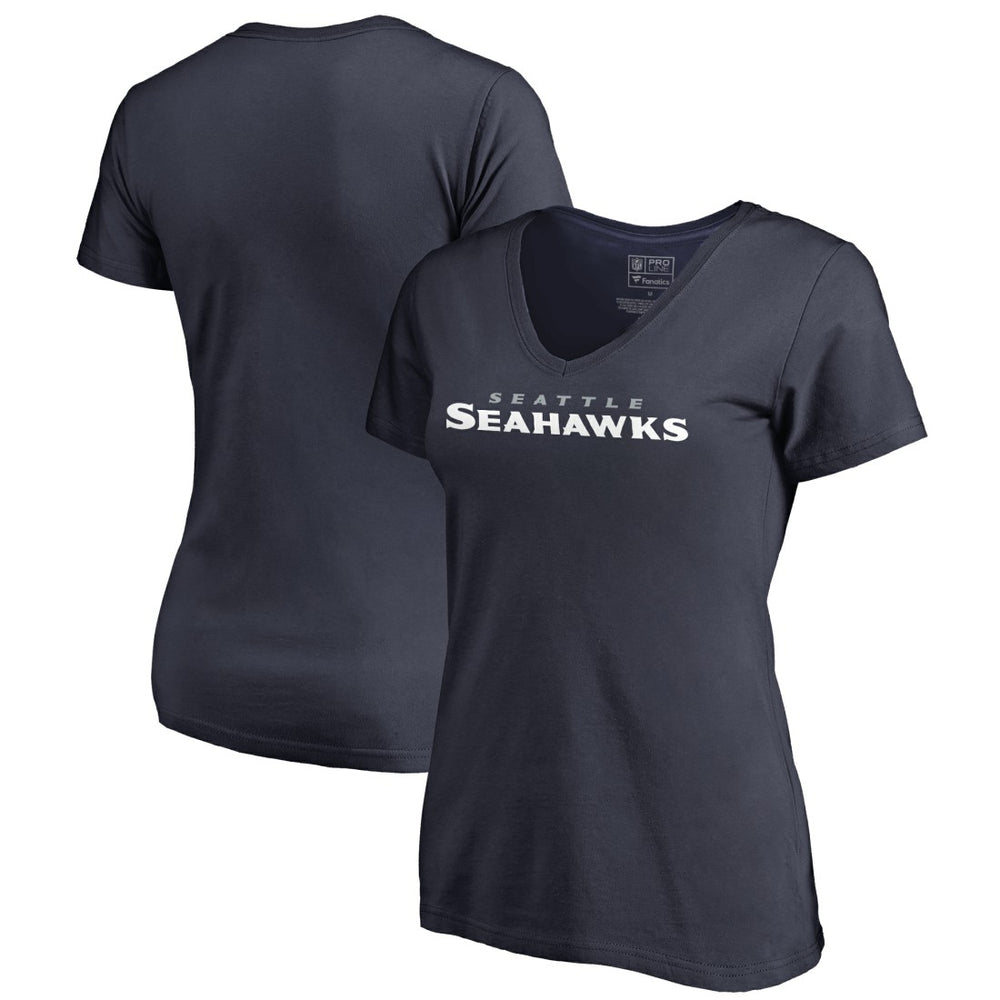 Seattle Seahawks Women's Wordmark V-Neck T-Shirt - Navy on sale
