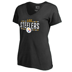 Pittsburgh Steelers Women's Arriba V-Neck T-Shirt - Black for sale